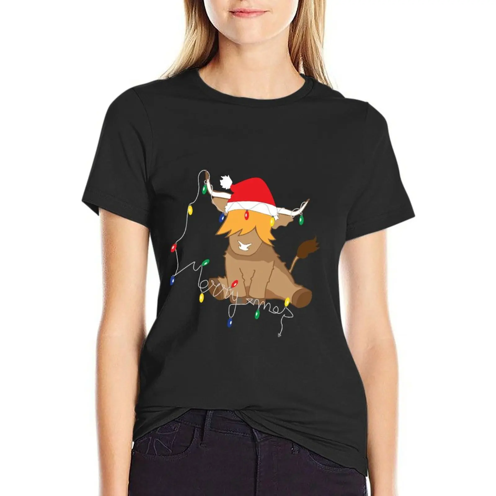 Cute highland cow christmas T-Shirt shirts graphic tees Blouse fashion woman blouse 2024