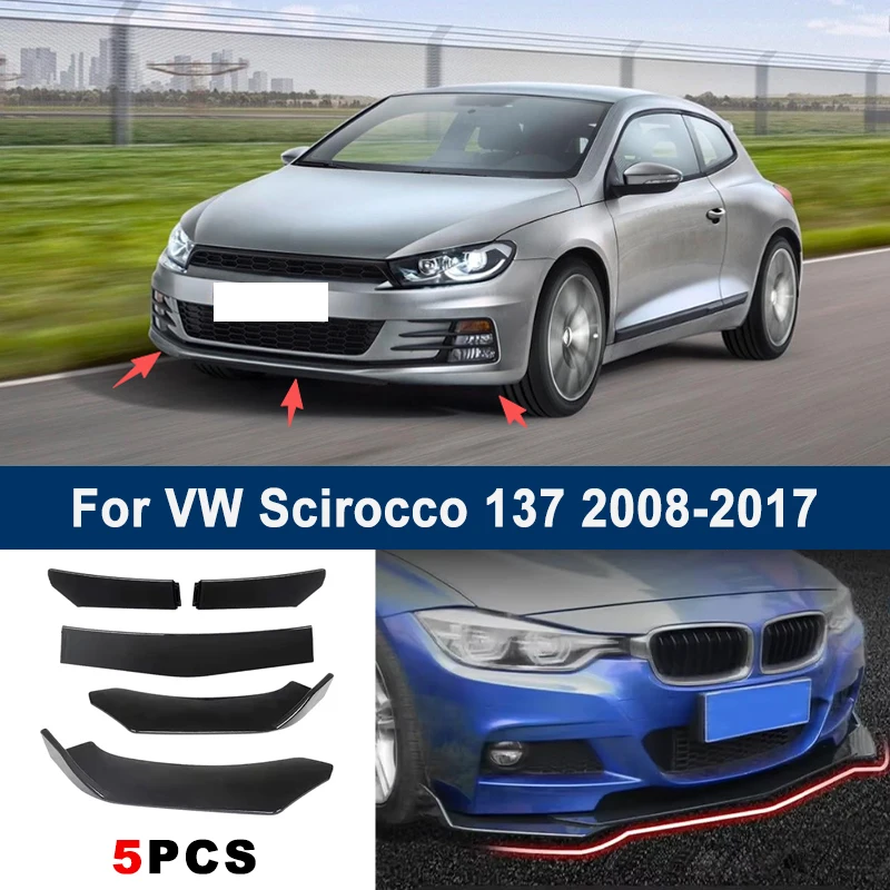 

Adjustable 5Pcs Sectional Front Spoiler Lip For VW Scirocco 137 2008-2017 Front Bumper Splitter Car Exterior Sport Body Kit