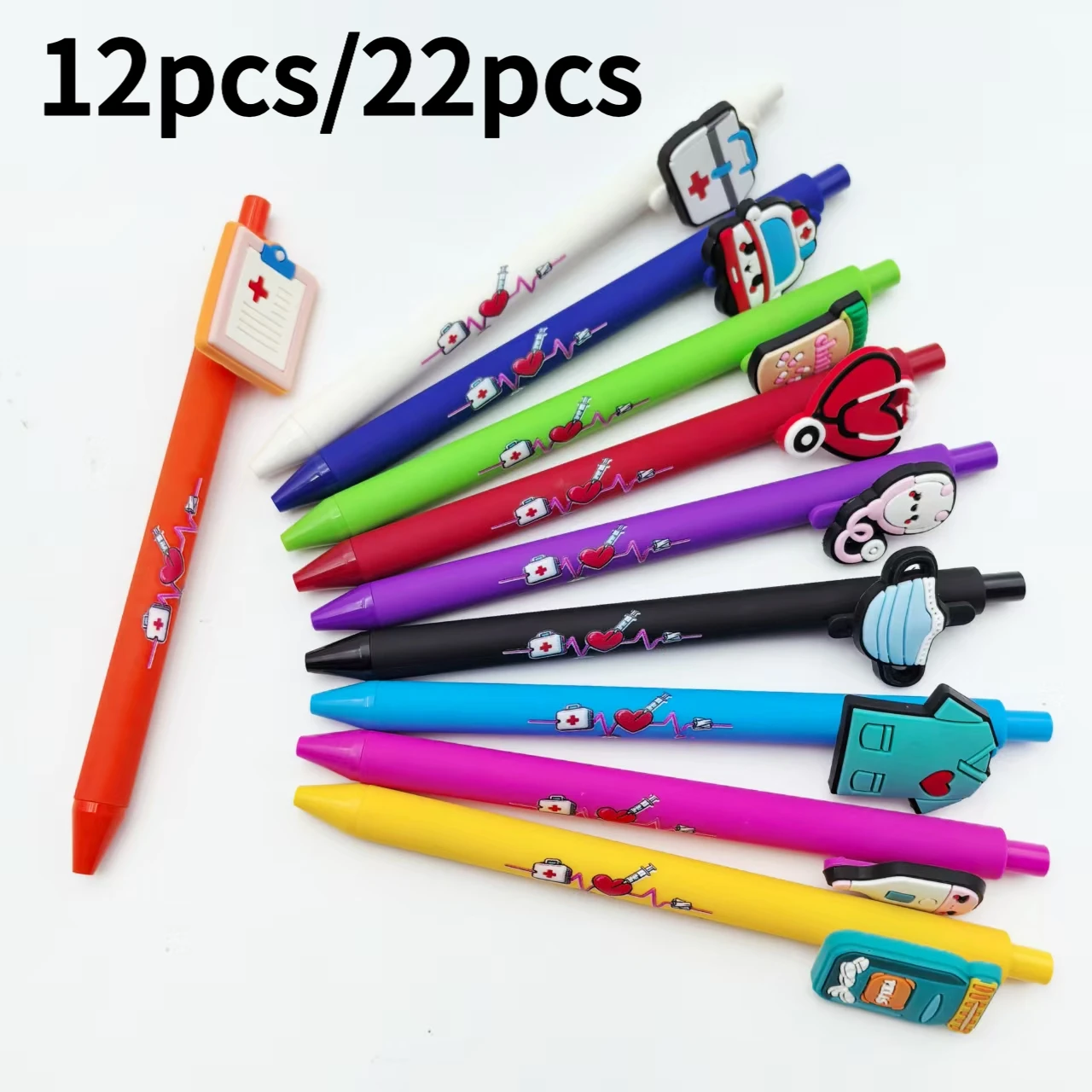 

12pcs/22pcs simple medical ballpoint pen electrocardiogram shaped print creative Nurses' Day series press gift pen