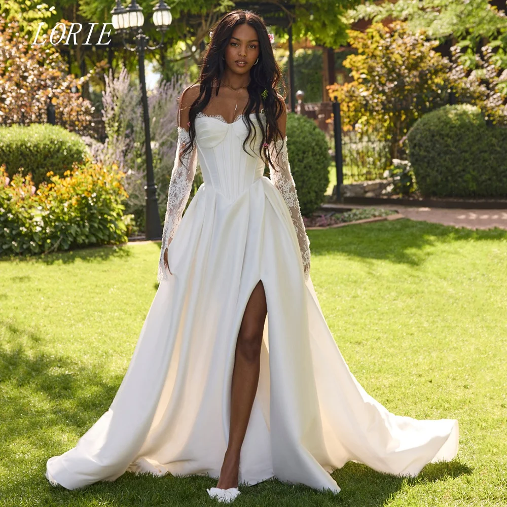 

LORIE Luxury A Line Wedding Dress Sweetheart Corset Bridal Dresses Appliques Spaghetti Strap Wedding Gown Customized 2026