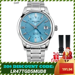 SEESTERN-Reloj de pulsera mecánico automático para hombre, cronógrafo de cristal de zafiro con cúpula, resistente al agua, movimiento NH34 GMT, 10bar, S446