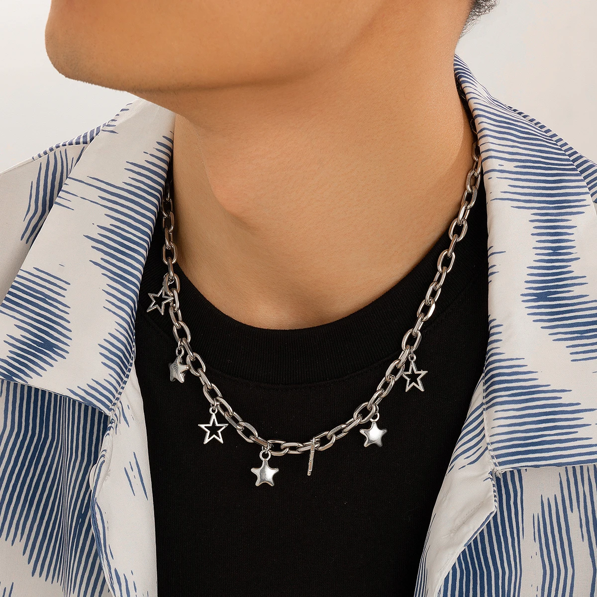 Salircon 2024 Five-pointed Star Pendant Necklace for Women Men Simple Hip Hop Clavicle Chain Necklace Spice Girls Neck Jewelry
