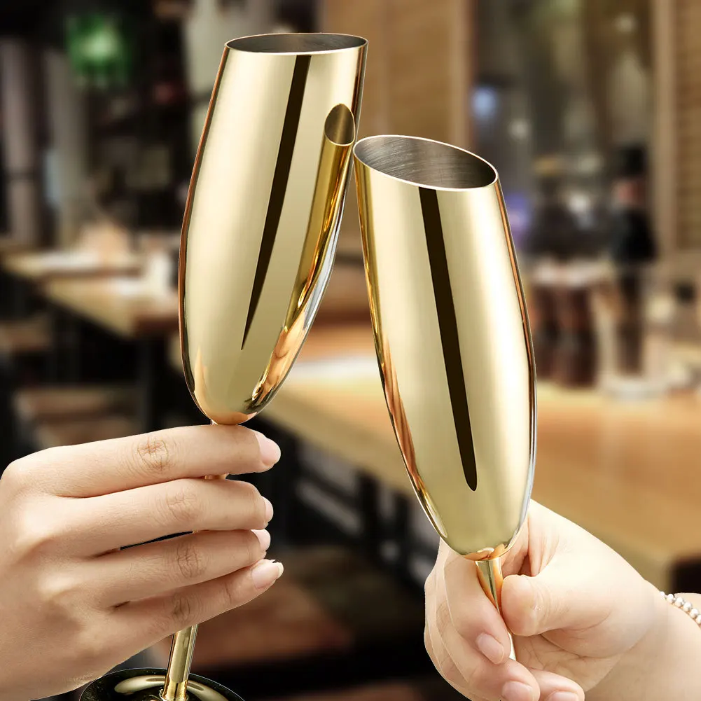 304 Stainless Steel Beveled Champagne Cup Goblets Cocktail Martini Wine Glass Champagne Glasses Stemware for Bar Utensils