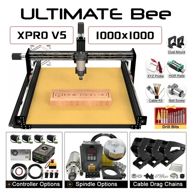 20%OFF BulkMan 3D Black 1000x1000 ULTIMATE Bee CNC Machine Full Kit with xPROV5 GRBL Control System CNC Wood Router Wood Working