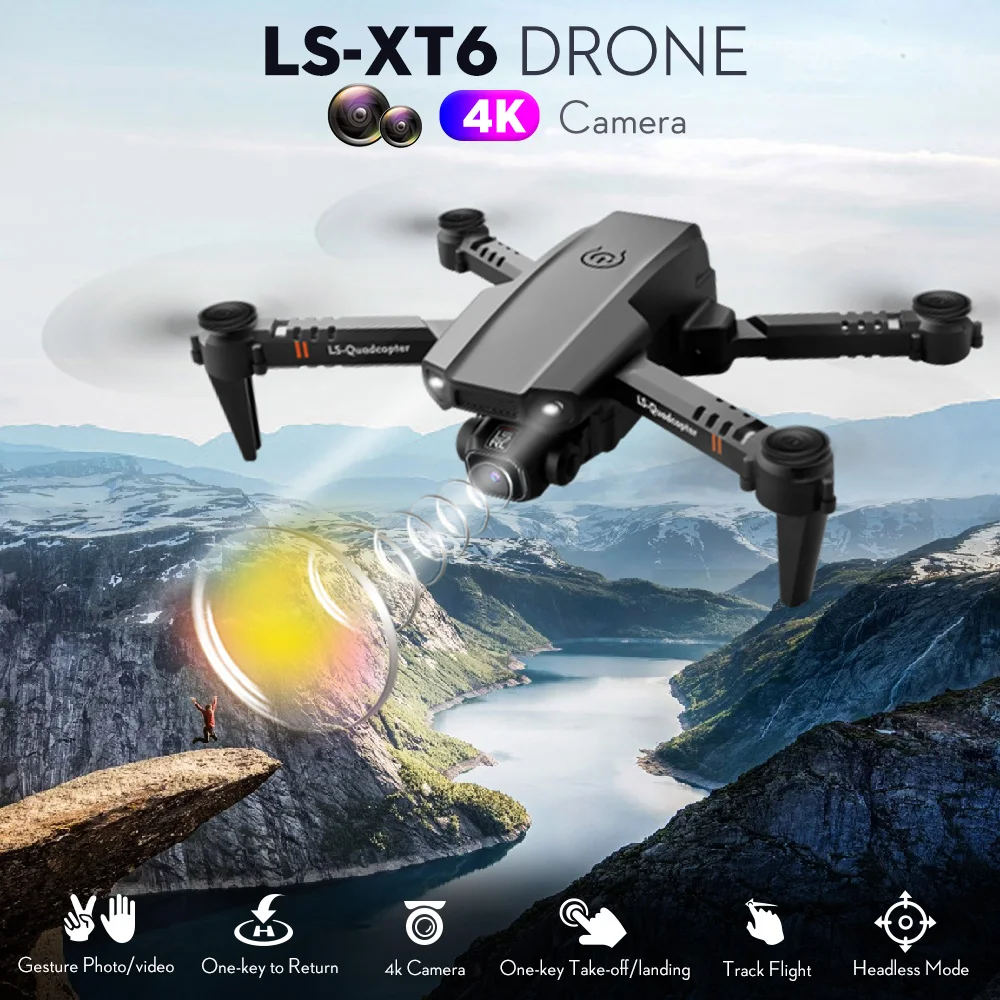 LS-XT6 RC Drone with Camera 4K Camera Track Flight Gravity Sensor Gesture Photo Video Altitude Hold Headless Mode RC Quadcopter