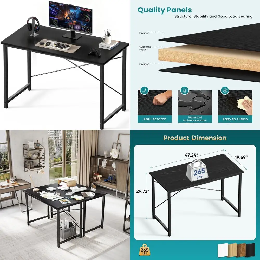 47 Zoll Computer-Schreibtisch für Kleine Räume, Gaming-Arbeitstisch und Studientisch mit Aufbewahrungstasche & Haken für Zuhause und Schlafzimmer, Bl