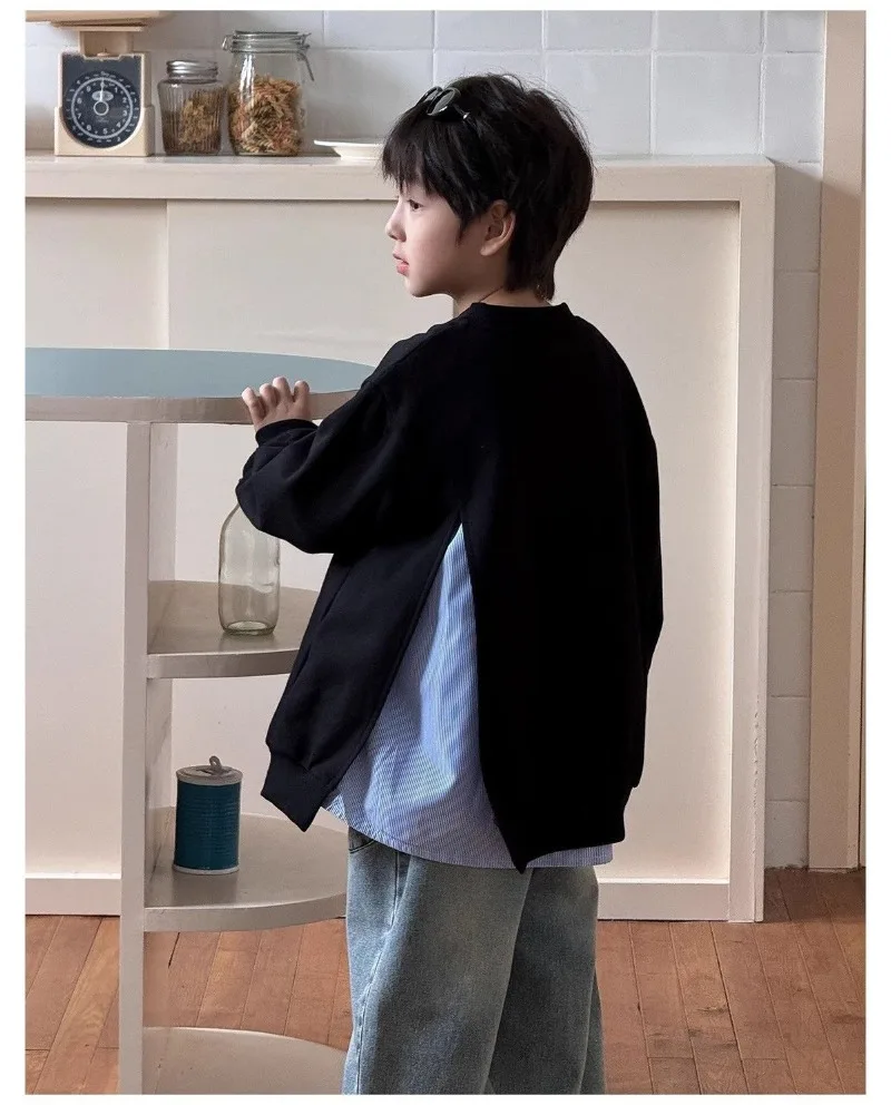 Korean Casual Embroidery Tops for Kids Boys Outerwear Long Sleeve Spring Autumn Fashion Sleeveless Shirt+ Jacket Children Coat