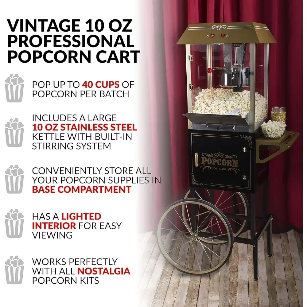 

-Popcorn Maker Machine - Professional Cart With 10 Oz Kettle Makes Up To 40 Cups - Vintage Popper Popcorn Machine Style - Black