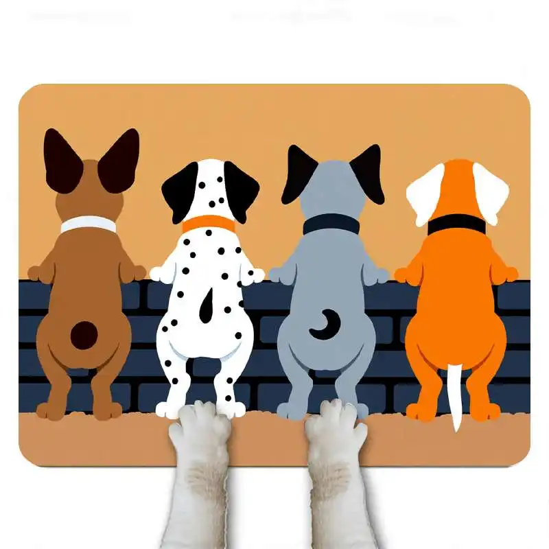1pc Non-Slip Orange Base 4 Dogs Silhouette Pet Feeding Mat/Cute Design/Anti-Splash Easy-Clean Surface/Protect