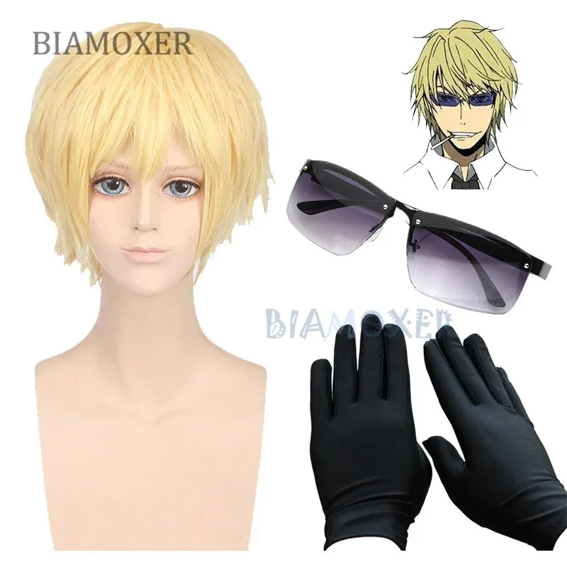 

Heiwajima Shizuo Cosplay Wigs Durarara Glasses Cosplay Props Black gloves Eyewear Cosplay Costumes Hair Wig for Men Women