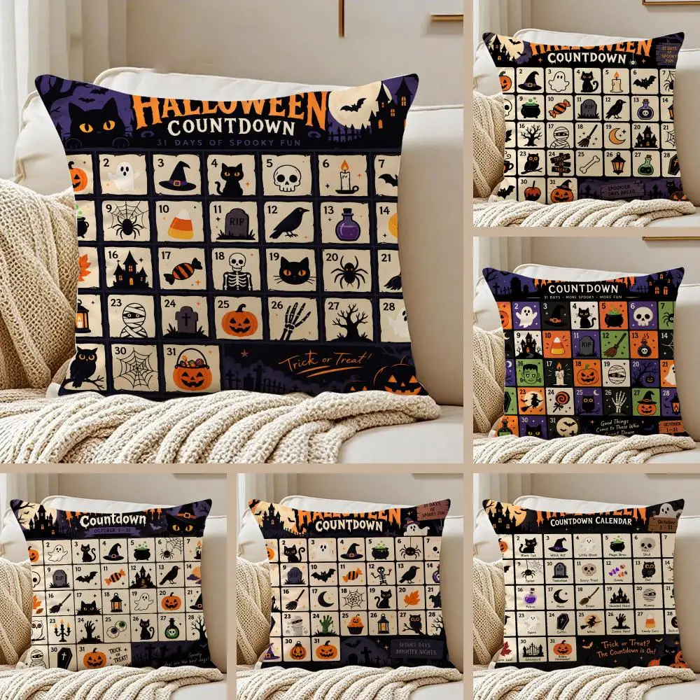 Halloween Calendar Cushion Cover Pillowcase Anti-dustmite Invisible Zipper Short Plush Sofa Cushion