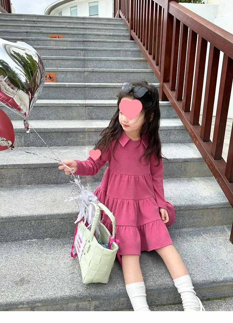 2026 Neue Herbst-Kinderkleidung 2-10 Jahre Mädchen Partykleid Langärmeliges Baumwollkleid Einfarbige Kinder-Prinzessinnenkleider – Detail 14
