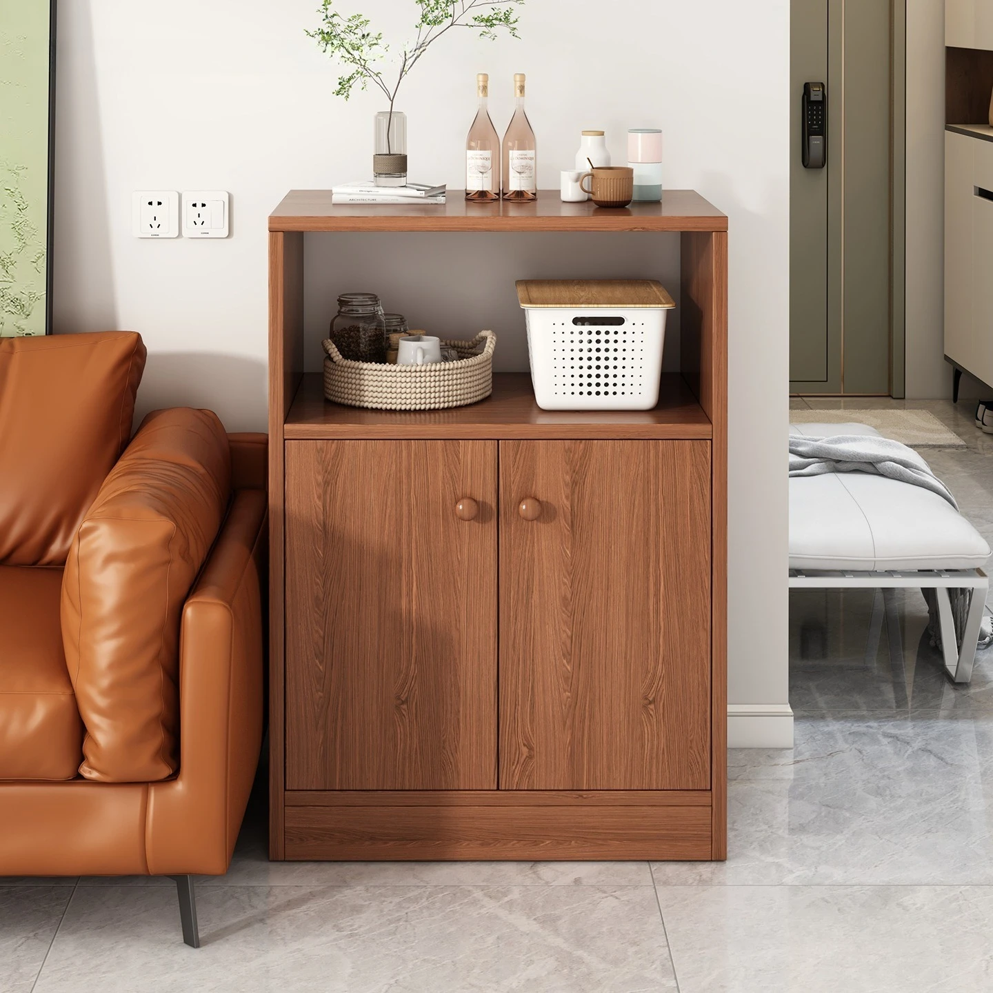 #Solid wood color tea short cabinet dining side cabinet storage cabinet new Chinese multi-functional household kitchen living