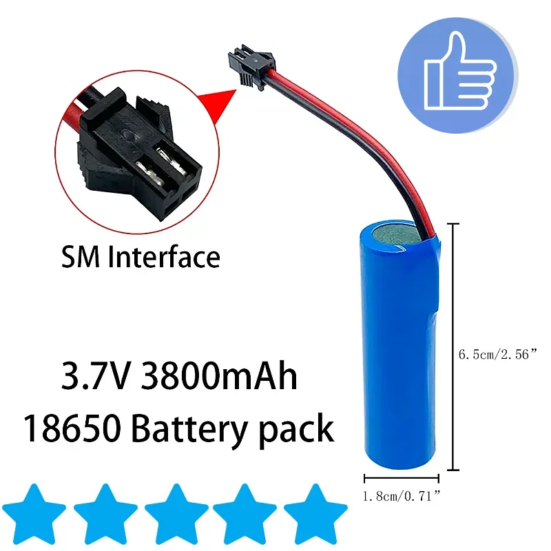 

3.7V lithium ion rechargeable battery 18650 with replacement socket and SM interface line for emergency lighting