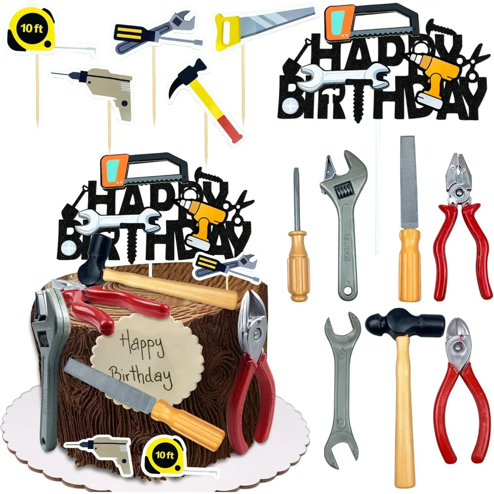

18PCS Tools Cake Topper Tools Cake Decorations Toolbox Wrench Hammer Mechanic Drill Plier Handsaw Tape Measure Screwdrivers Them
