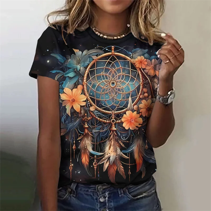 Blumen netz Muster T-Shirt für Frauen exquisite 3D-gedruckte T-Shirts Sommer lässige T-Shirts übergroße kurze Ärmel Rundhals-Tops