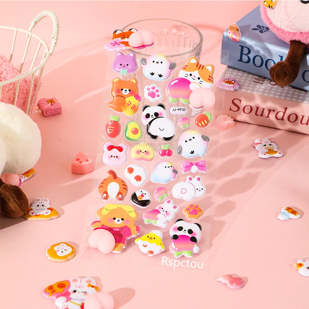 8pcs Cute Cartoon Animals Happy Buttocks Stickers Kawaii Rabbit Cat Pinchable Decompression Toys Decals DIY Decoration Supplies