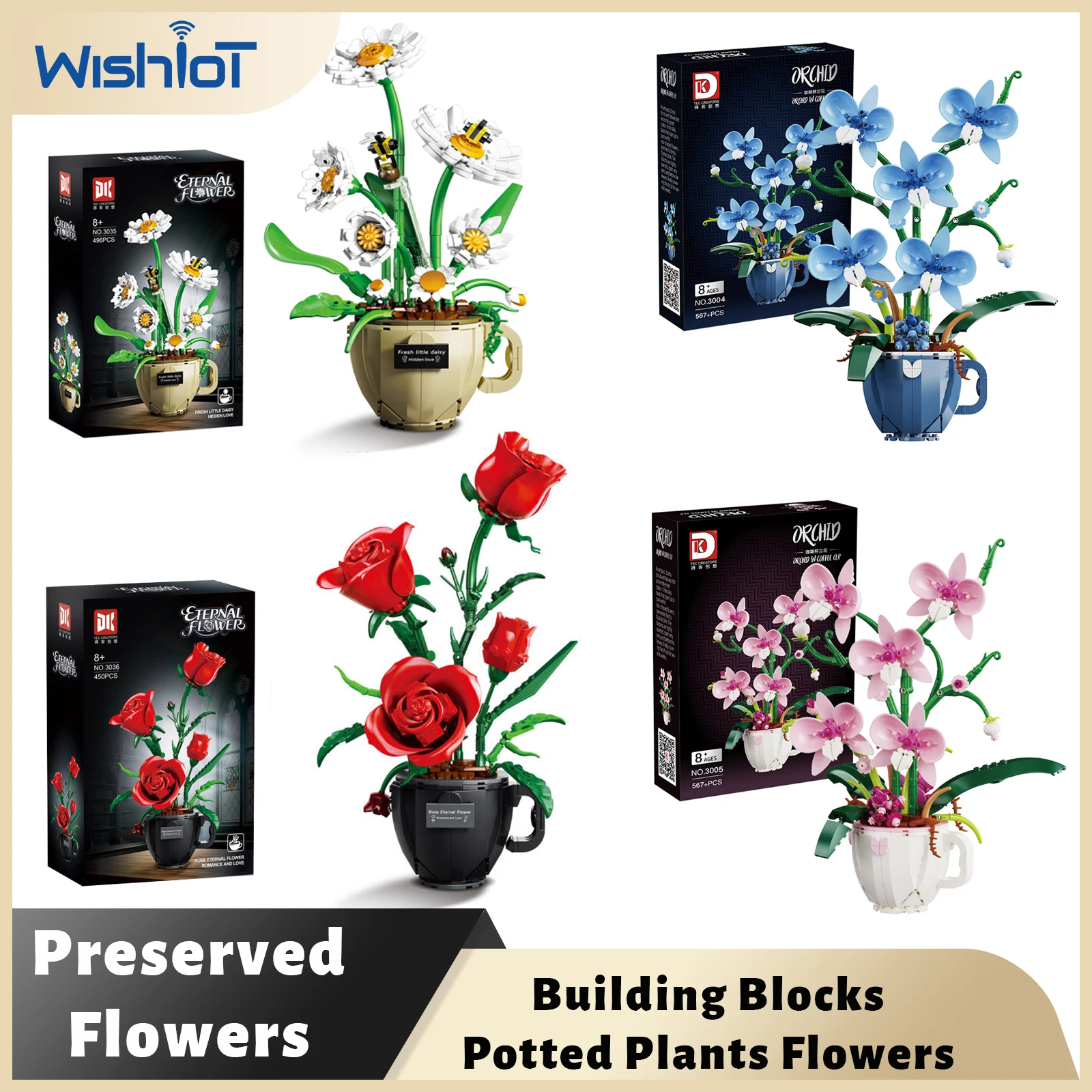 

MOC строительные блоки, букет цветов орхидеи, цветочные блоки, бонсай, модель растения, кирпичи, романтическое украшение дома «сделай сам», игрушка, подарок на праздник