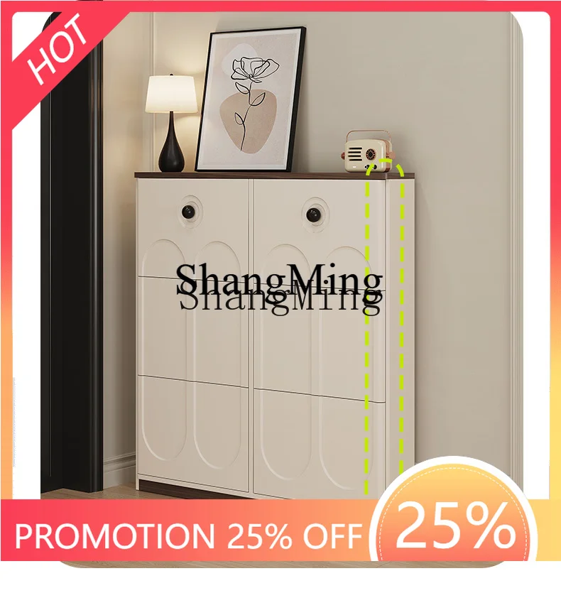 

FG Cream Wind Storage Cabinet Integrated Wall Household Door Corridor Small Unit Ultra-thin Tipping Bucket Entrance Cabinet