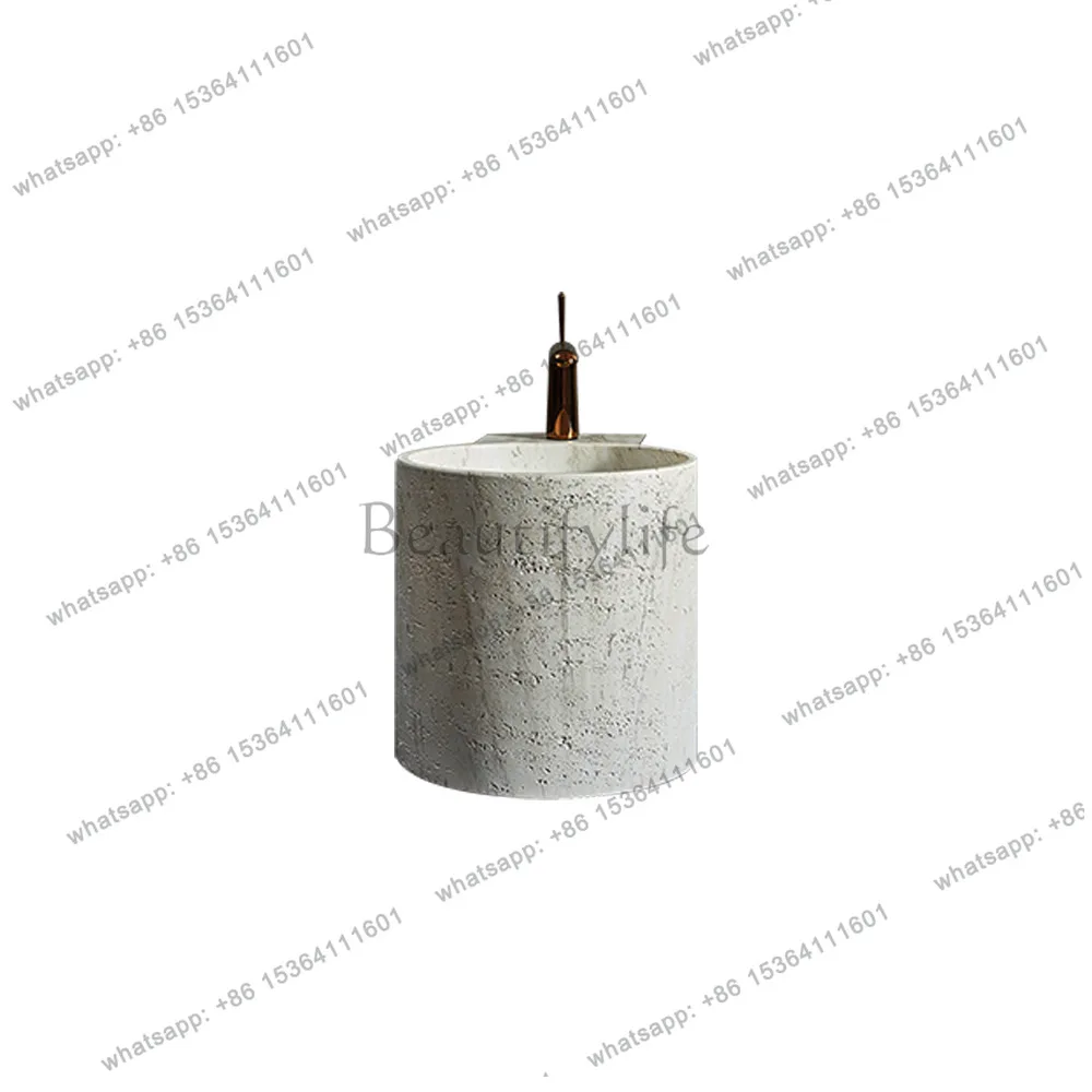 Wabi Sand Wind Travertine Wall-mounted Washbasin Round Art Designer Wall-mounted Washbasin Shelf
