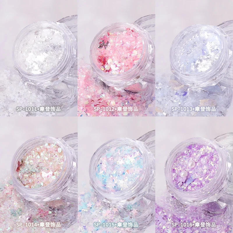 Shinng Nail Art Sequins Nail Glitter DIY Chrome Powder Sparkly Irregular Coarse and Fine Mixture Bow Star Manicures Decorations