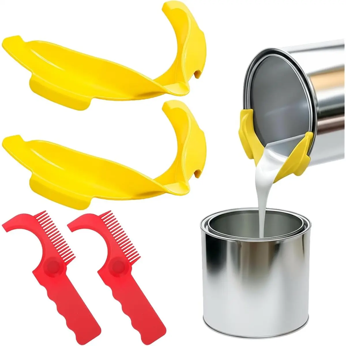 【New User-Coupon!】2Set Gallon Paint Can Spout Kit Portable Paint Pouring with Spatula Comb for 1-Gallon Containers Paints Coatin