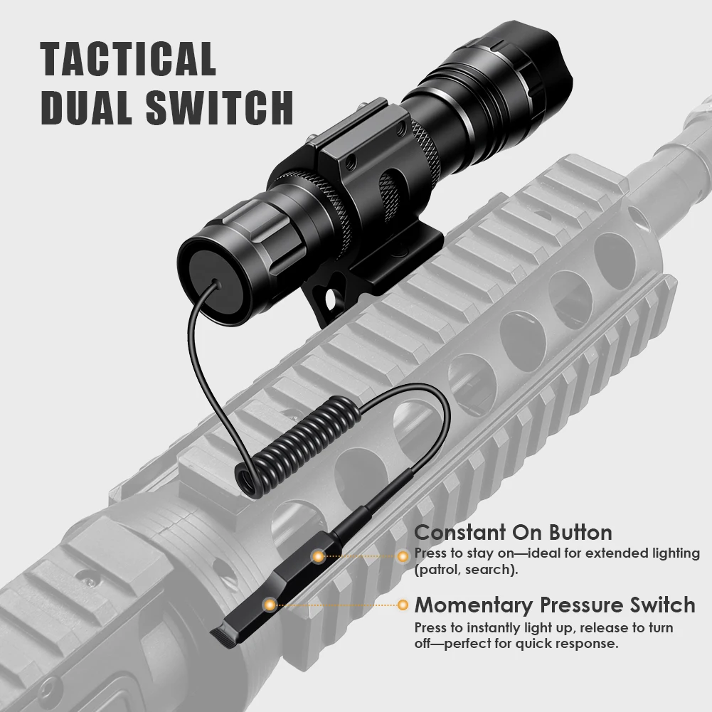 UniqueFire Police LED Tactical Flashlight Single Mode LED Flashlight High Lumen Torch with Remote Pressure Switch and Charger
