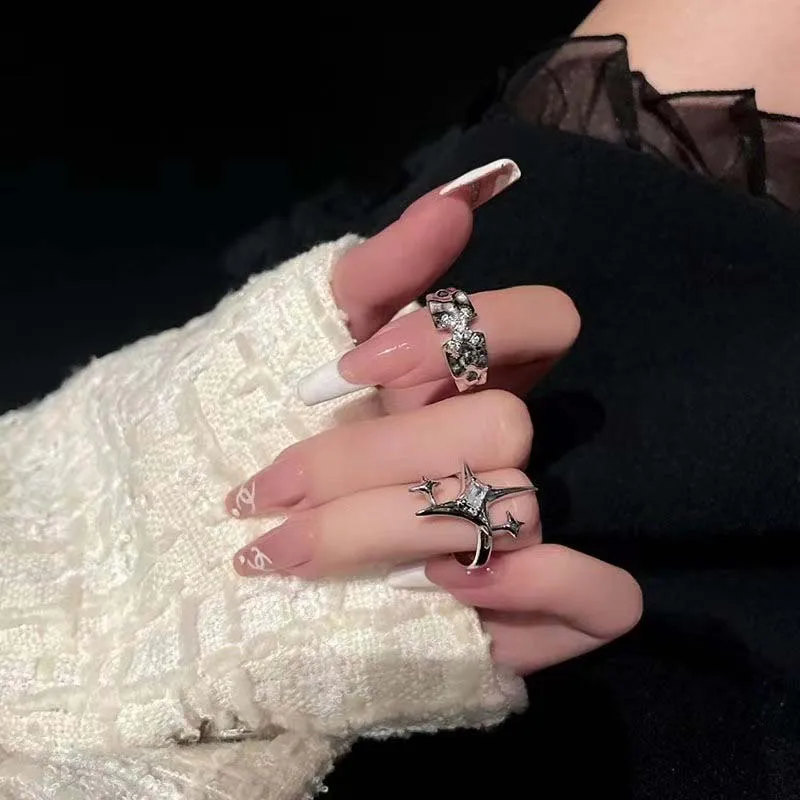 Vintage Irregular Cross Star Couple Ring for Women Men Punk Gothic Sliver Color Adjustable Rings Y2K Egirl Jewelry Gift image 4