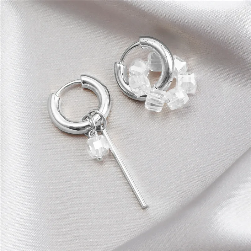 Statement Asymmetric Square Crystal Pendant Hoop Earrings Street Style Elegant Fashion Party Punk Jewelry e376