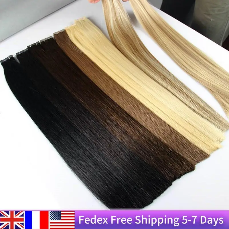 Cuticle Remy Double Drawn Tape In Human Hair Thick Ends Best Quality Tape In Extensions 16 18 20 22 inch 20pcs Fast Shipping