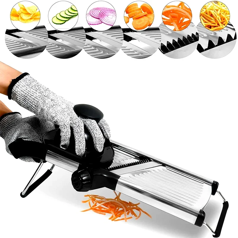 

LMETJMA Adjustable Mandoline Slicer Stainless Steel Vegetable Slicer Chopper Cutter for Potato Tomato Onion Carrot JT213