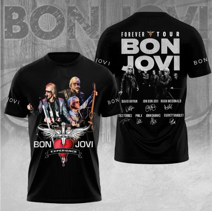Bon Jovii 2026 Forever Tour 3D impreso Fan Boutique regalo para hombres y mujeres moda pantalón corto Casual Camiseta de manga Top