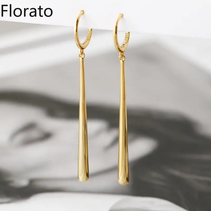 

Серьги-кольца из стерлингового серебра S925 с геометрическим дизайном в виде капель воды, простые длинные серьги-кисточки, модные украшения для женщин