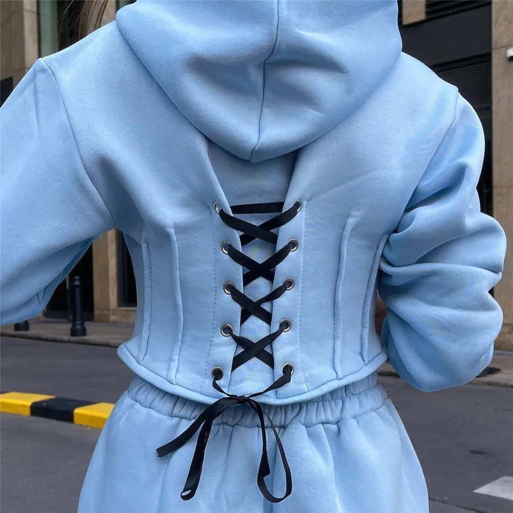 TrendNew Women'S Autumn And Winter Fashion Waist Hooded Sweater Casual Leggings Two Piece Set