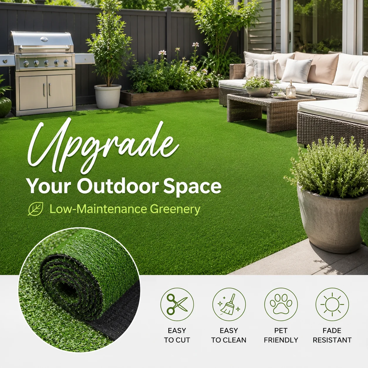Artificial Grass Turf Roll 3FT X 16FT / 3FT X 32FT, 0.3 Inch Pile Synthetic Grass, 48 / 96 Sq.Ft. Low Maintenance Artificial Lawn for Backyard, Patio, Garden, Balcony & Outdoor Landscaping