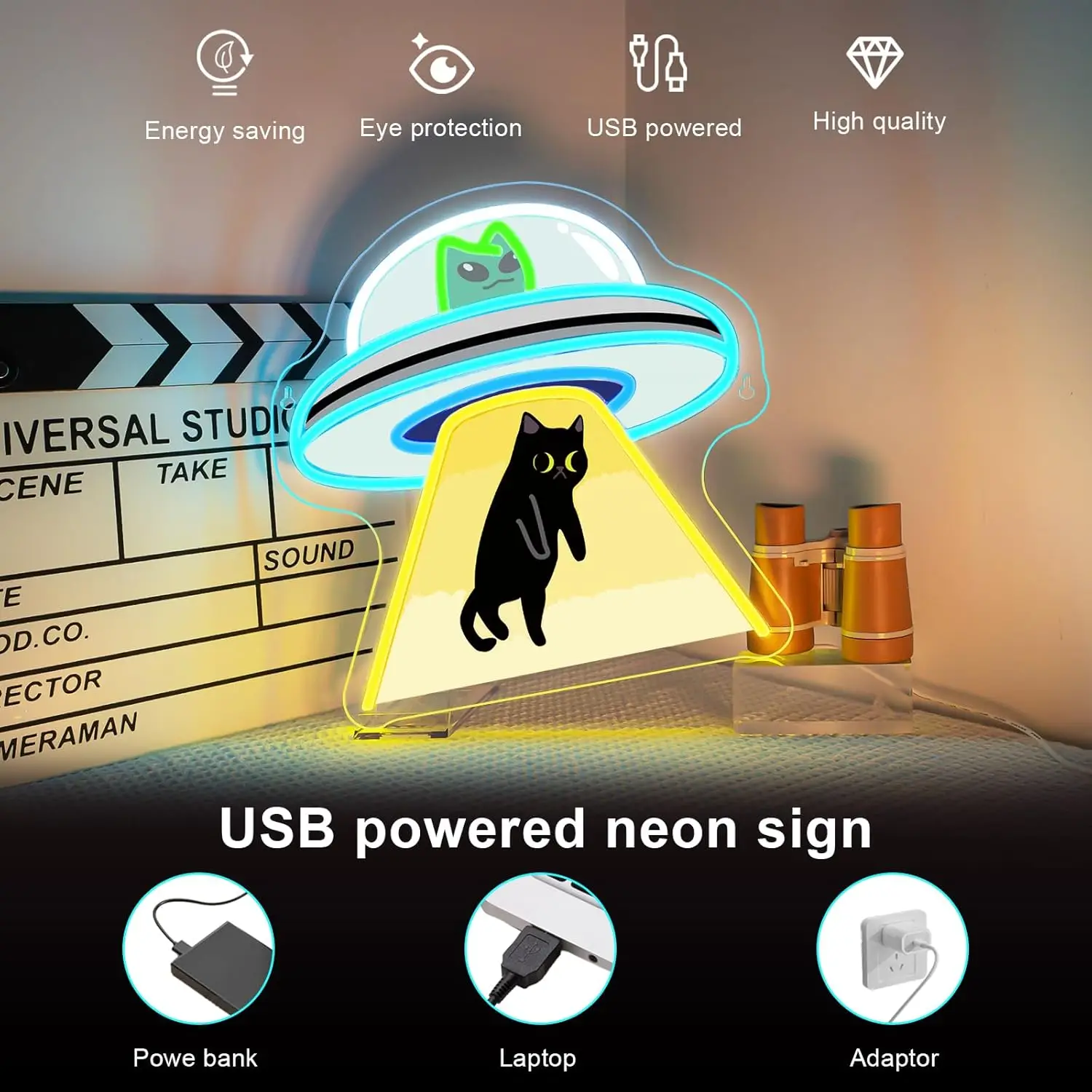 UFO القط النيون تسجيل لهدايا عيد الميلاد USB عكس الضوء LED أضواء النيون للمنزل حفلة بار رجل كهف الحيوانات الأليفة متجر مول الفنان استوديو ديكور