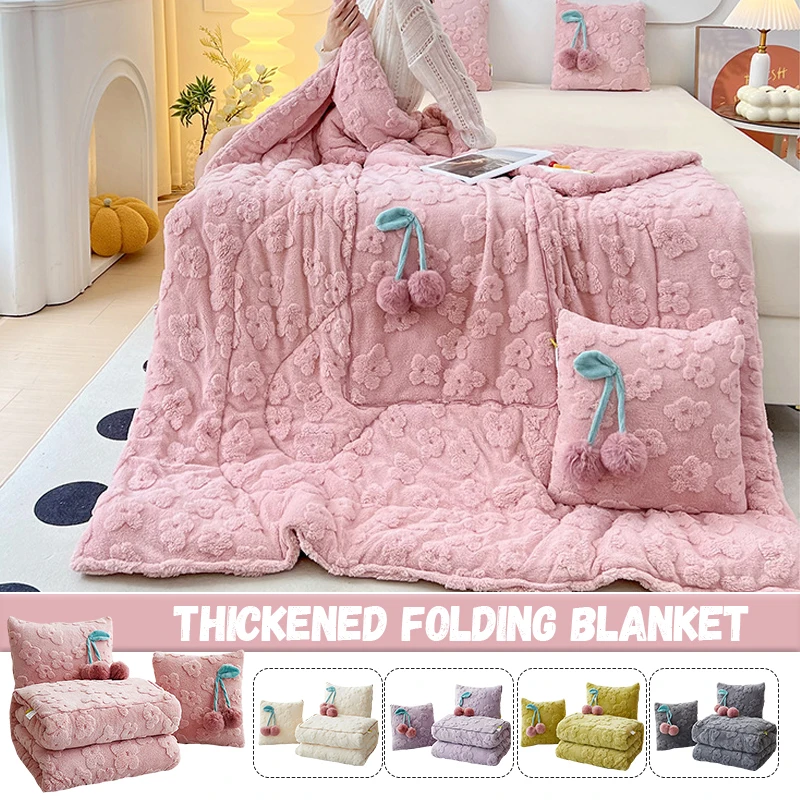 

Velvet Cherry Pillow Blanket Quilt 2In1 Foldable Throw Sofa Bed Cushion Students Nap Office and Car Cushion Thickened for Warm