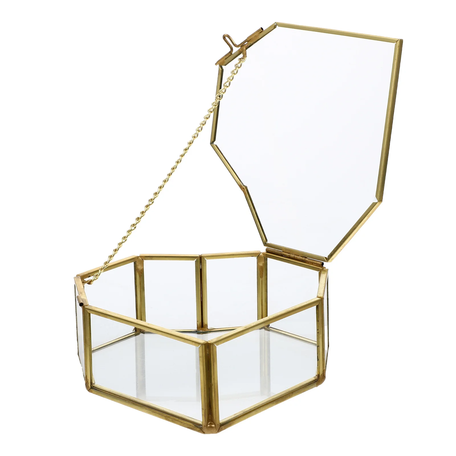 Glass Jewelry Box Heart Shaped Gold Brass Frame Small Jewelry Organizer Wedding Keepsake Display Tray Glass Box