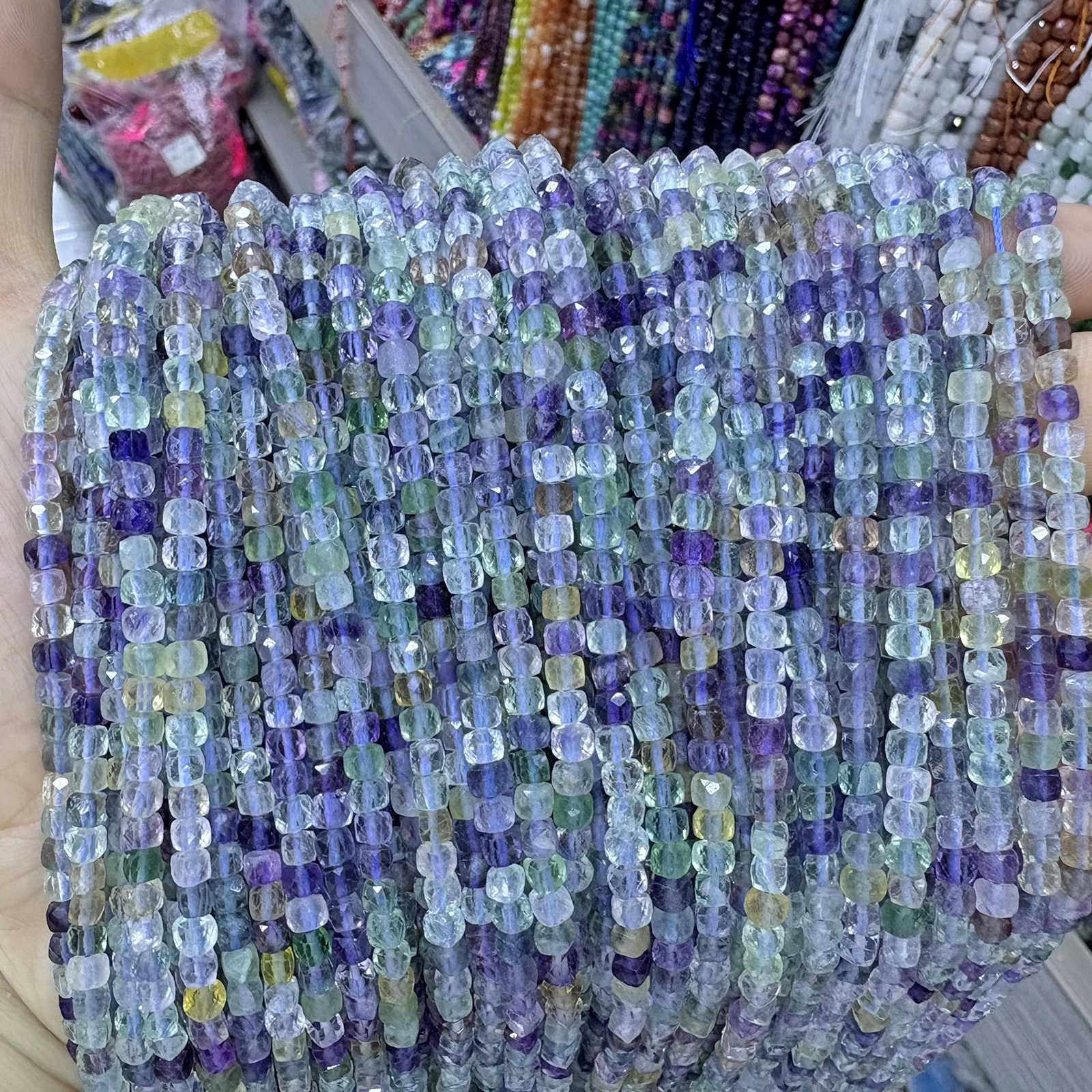 Natural Stone Faceted Squared Loose Bead Cubic Square Apatite Turquoise Fluorite Stone Accessories Making Diy Necklace Bracelet view 5