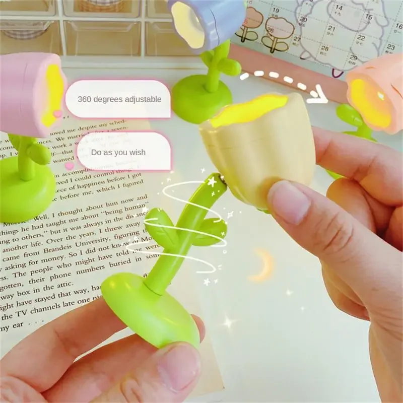 Mini Flower LED Night Light Xmas Gift For Kids Bedroom Decor Bedside Lamp Magnetic Base Warm White Button Cell Powered