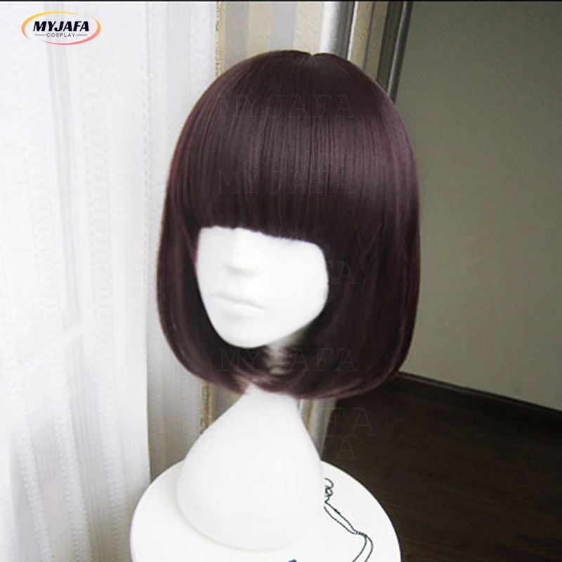 Anime Bungo Stray Dogs Akiko Yosano Cosplay Wig Butterfly Hairpin Short Bob Purple Black Hair Heat Resistent  Wigs + Wig Cap