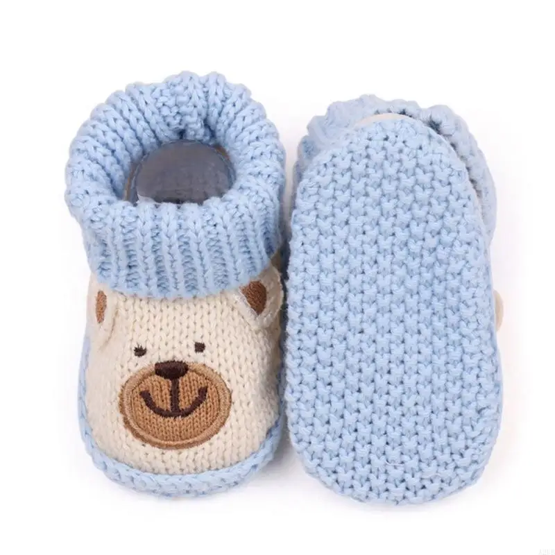 Knitted Baby Booties with Ribbed Openings and Decorated Fronts for Daily Outfits, Home Wear and Stroller Walks, 1 Pair A2UB