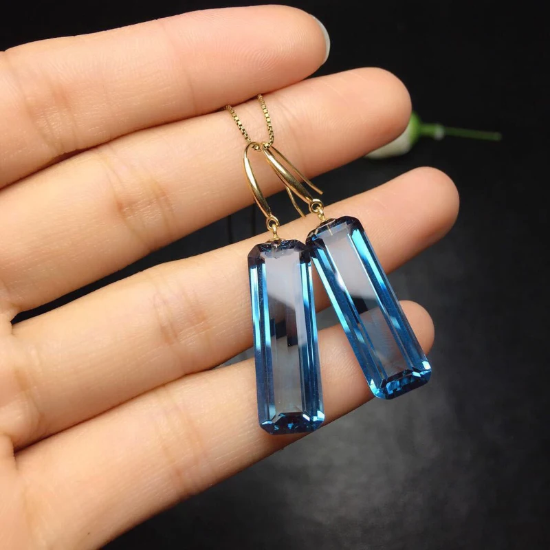 

High quality silver inlaid rectangular blue crystal Drop Earrings for Women Charm minimalist fashion earings Party jewelry