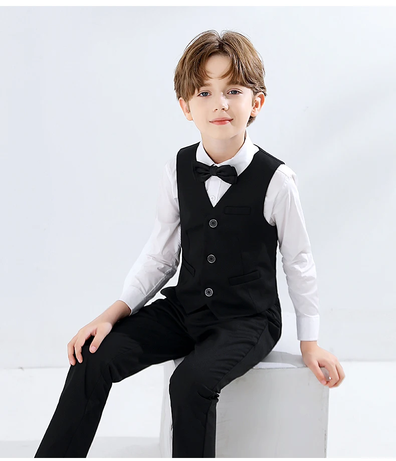 Teenager-Blazer-Hose, Bühnenkostüme für Jungen, Größe 110–180, formelle Blazer für Jungen, schwarze Weste, lange Hose, Hochzeitskleidung – Detail 8