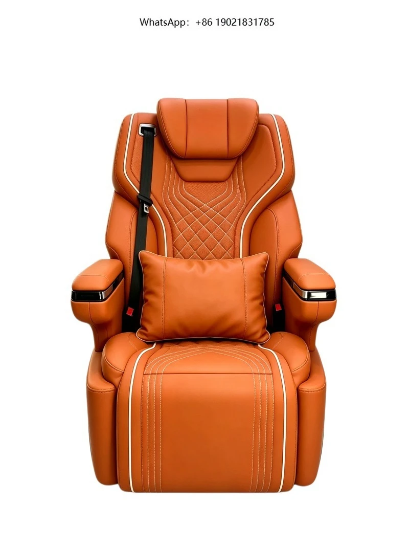 Custom Brown Diamond Stitch Nappa Leather VIP Aviation Captain Seat Elec Massage Vent Business Van Interior Mod Chair