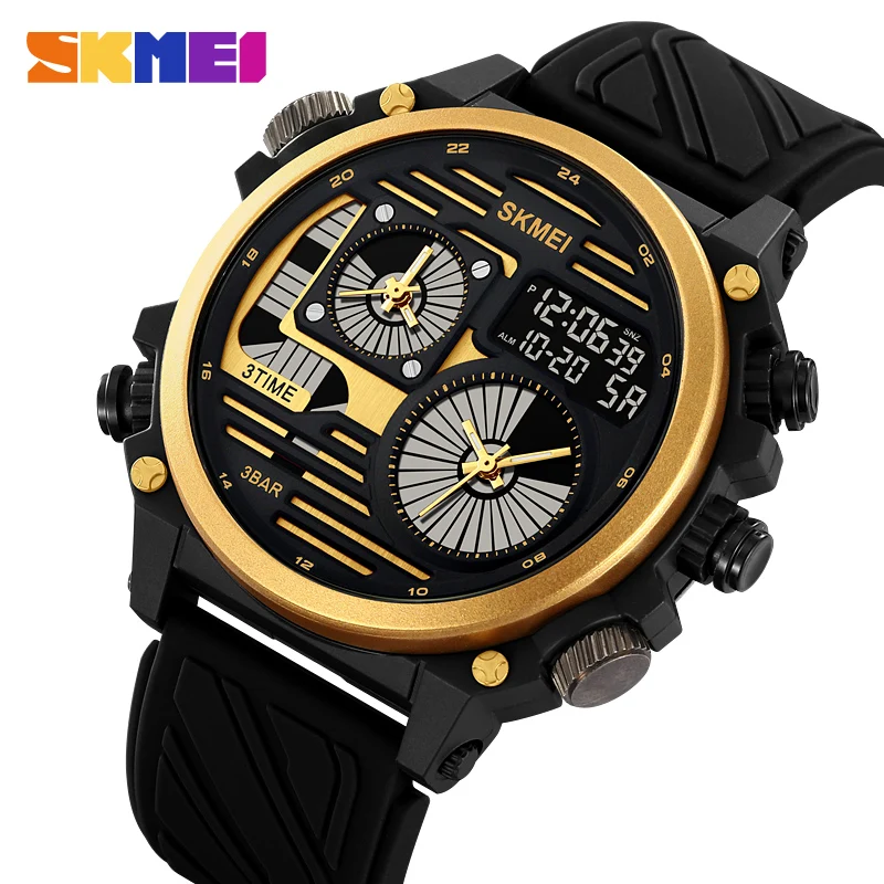SKMEI 2202 LED Light Stopwatch Waterproof Wristwatches Alarm Creative Cool 4 Time Display Countdown Digital Sport Watch Mens