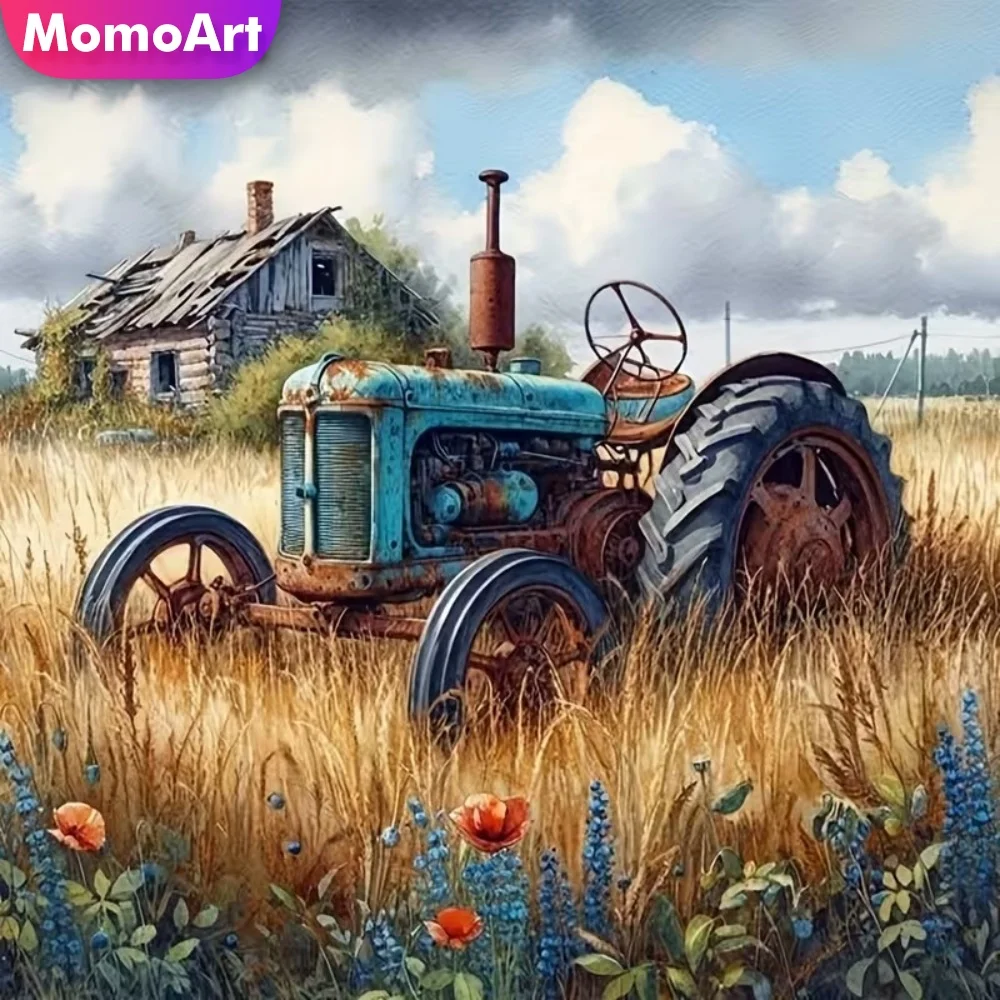 Momoart Vollquadratische und runde Diamant-Stickerei, Traktor-Gemälde, Bauernhof-Landschaft, DIY-Diamant-Mosaik-Bild, Strass, Kindergeschenk