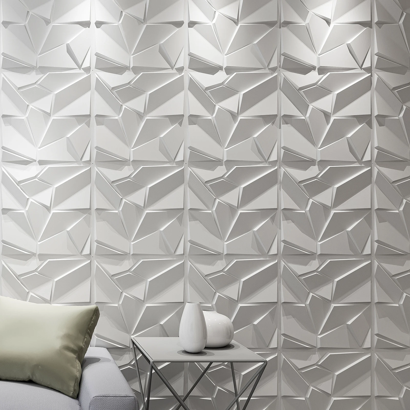 Art3d Home Decor Wall Panels PVC 3D Wallpaper in White for Living Room,Bedroom,TV Background,12PCS