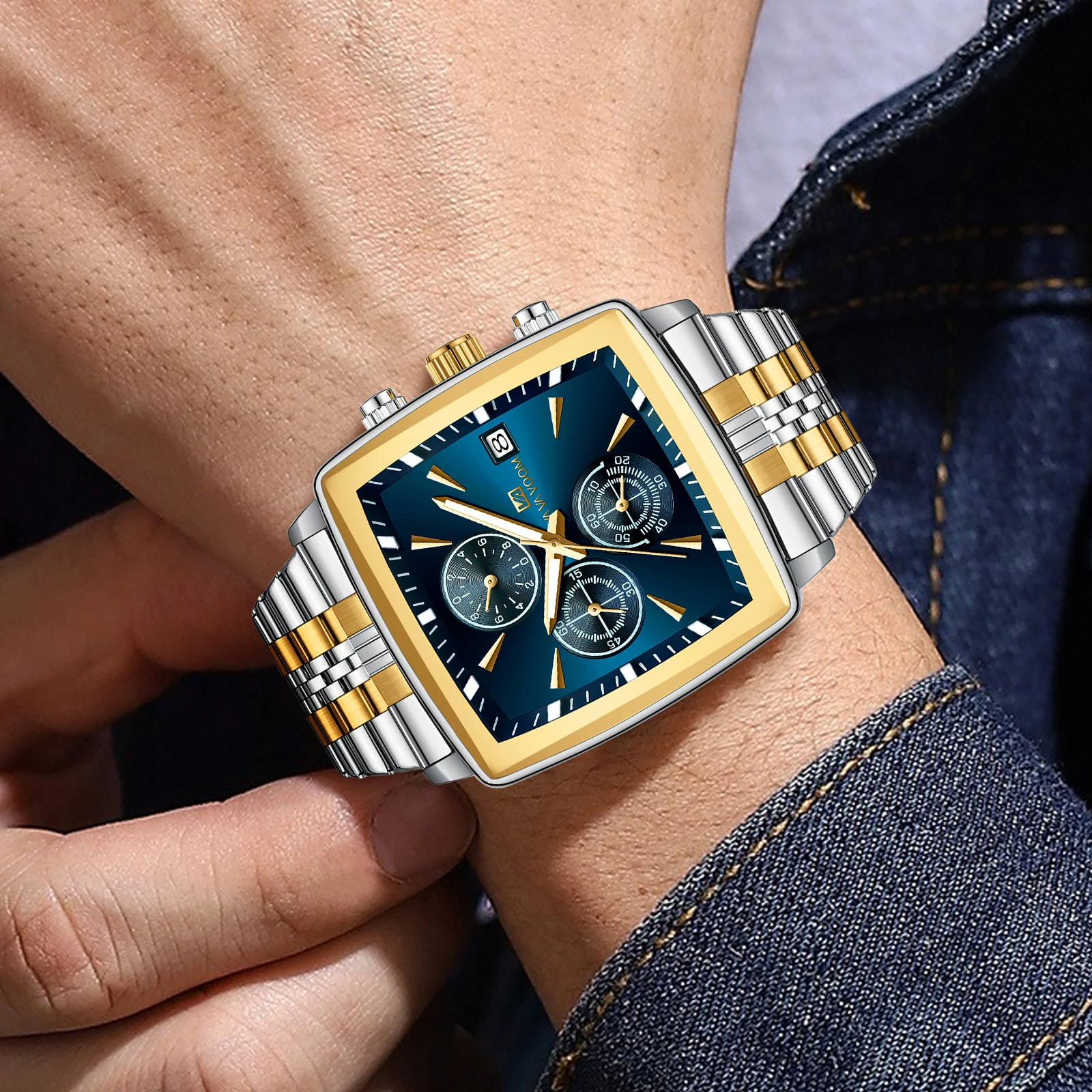 2025 جديد فاخر ساحة الرياضة رجل ساعة VA VA VA VOOM مقاوم للماء مضيئة كرونوغراف كوارتز ساعات رجالية ساعة من الفولاذ المقاوم للصدأ Reloj