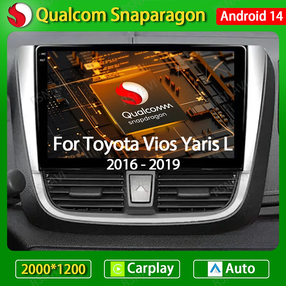 

Автомобильный радиоприемник Android 14 для Toyota Vios Yaris L 2016-2019, беспроводной Carplay, Автомобильный GPS навигатор, мультимедийный видеоплеер 4G WIFI QLED DSP